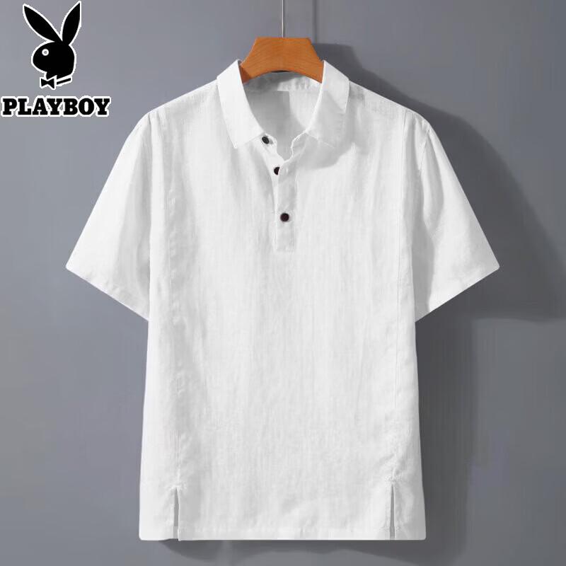 Playboy Men s Linen Blend Short-Sleeve Polo Shirt M
