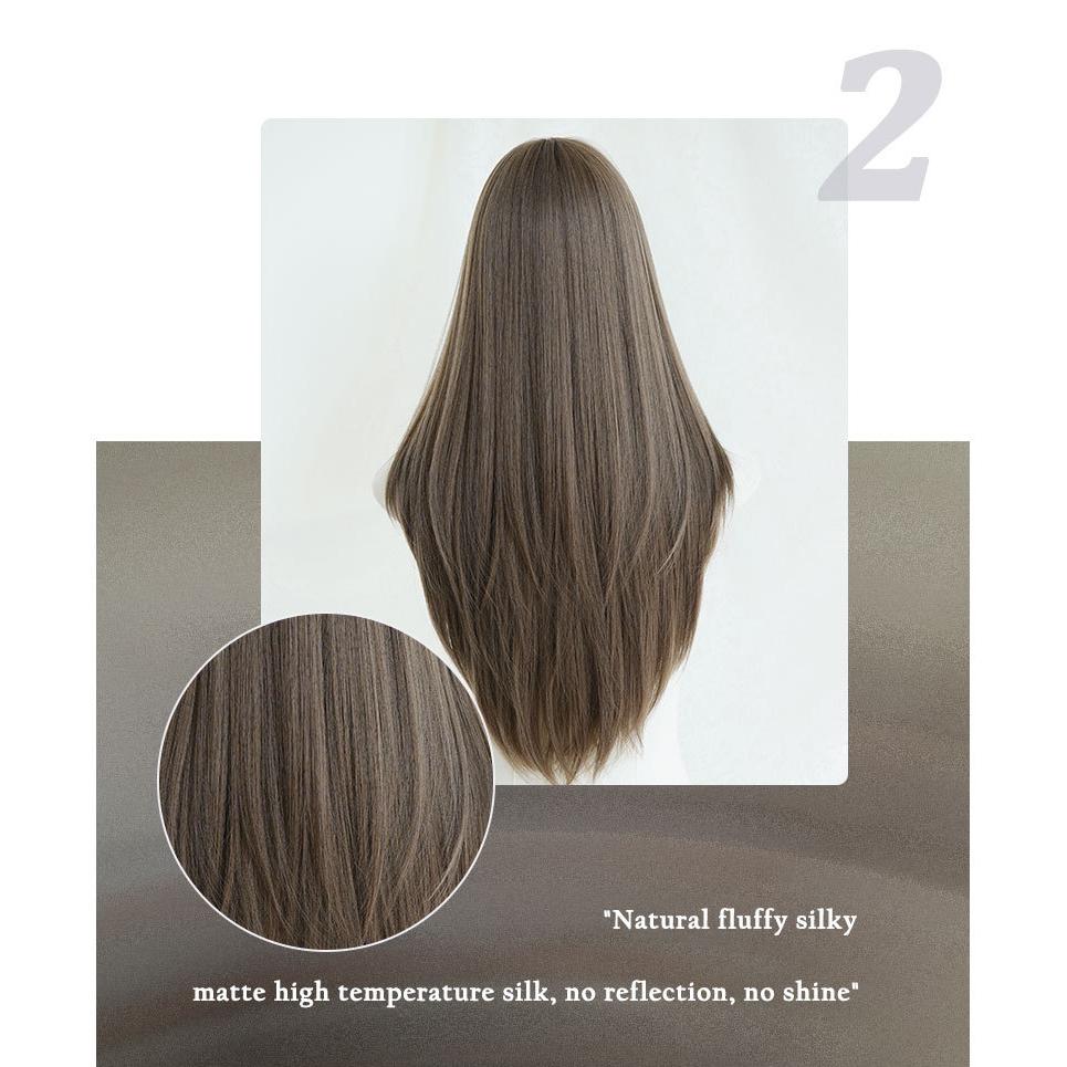 Herbata Brązowa Wewnętrzna Prosta Peruka dla Kobiet - Warstwowa Pełna Grzywka Pełna Czapka, Codzienne Szybkie Piękno, Peruka Wysokiej Jakości