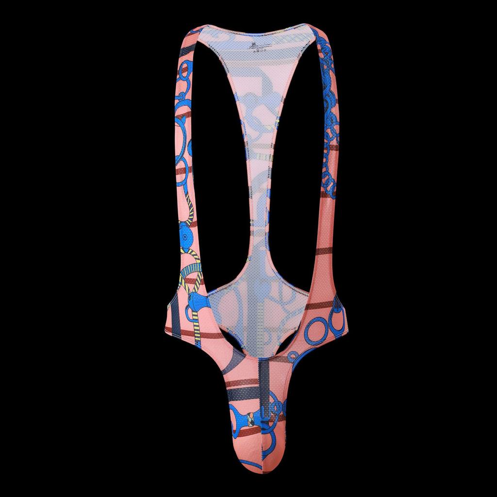 Sexy Men Print Bodysuits Men's Mesh Jockstrap Leotard Underwear Jumpsuits Wrestling Singlet Bodysuit Lingerie Men Body Shapers