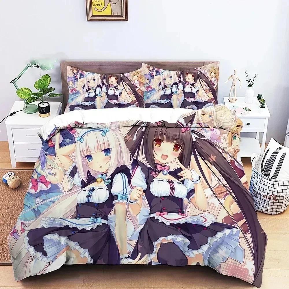 3D Druck Anime Nekopara Sexy Girl Bettwäsche Set Schlafzimmer Weiche Moderne Tagesdecken Bequemer Bettbezug Steppdeckenbezug Und Kissenbezug