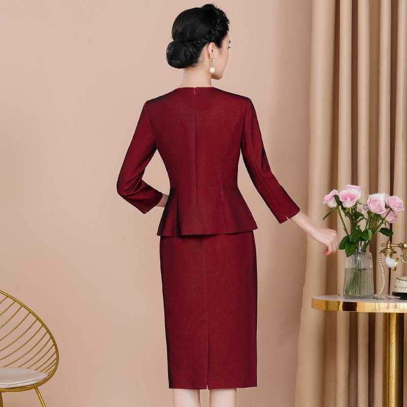 Elegant Wine Red Top & Skirt Set - Autumn 2023 Collection for Mother-in-law