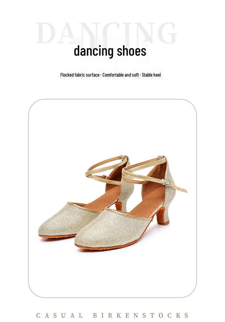Moderne Latein-Tanzschuhe für Damen, Weiche Sohle, Mittelhoher Absatz, Zehenkappe, für Erwachsene und Große Kinder