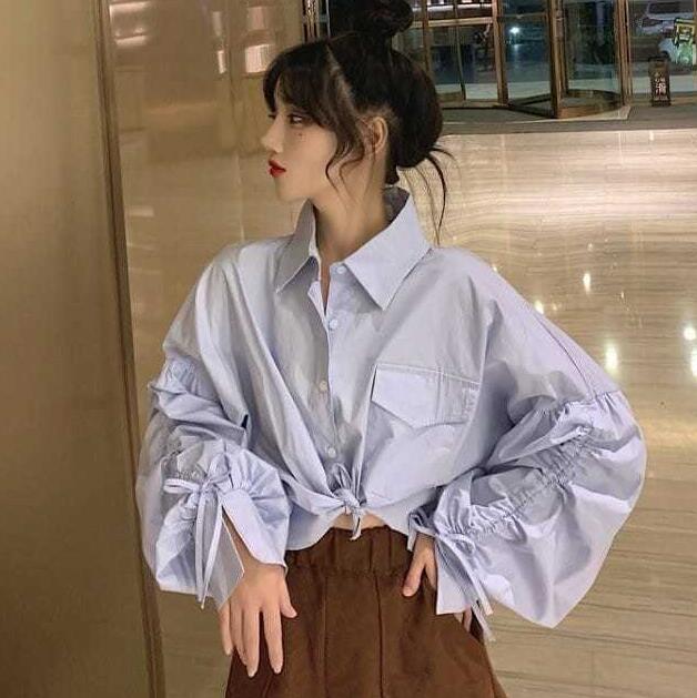 

Осенняя новая мода французская милая свободная рубашка с длинными рукавами женская блузка Tide L синий