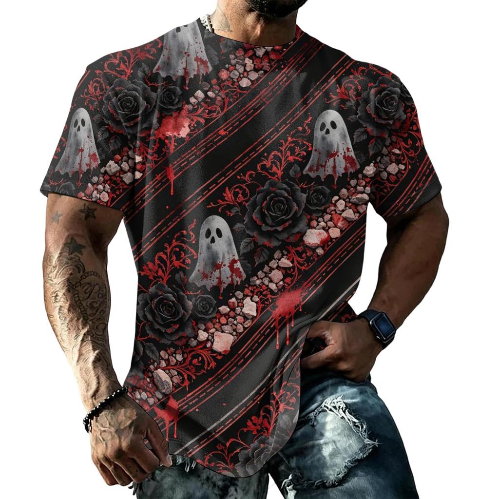 Men's Halloween Print T-Shirt, Short Sleeve Neck Tee for Halloween Celebrations