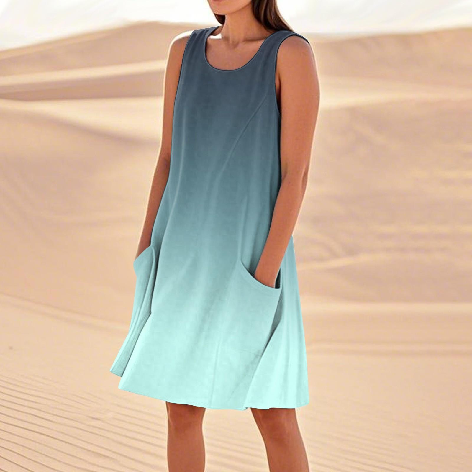 

Summer Dresses For Women Loose Beach Vacation Casual Sleeveless Sundresses With Pockets Tank Dress M