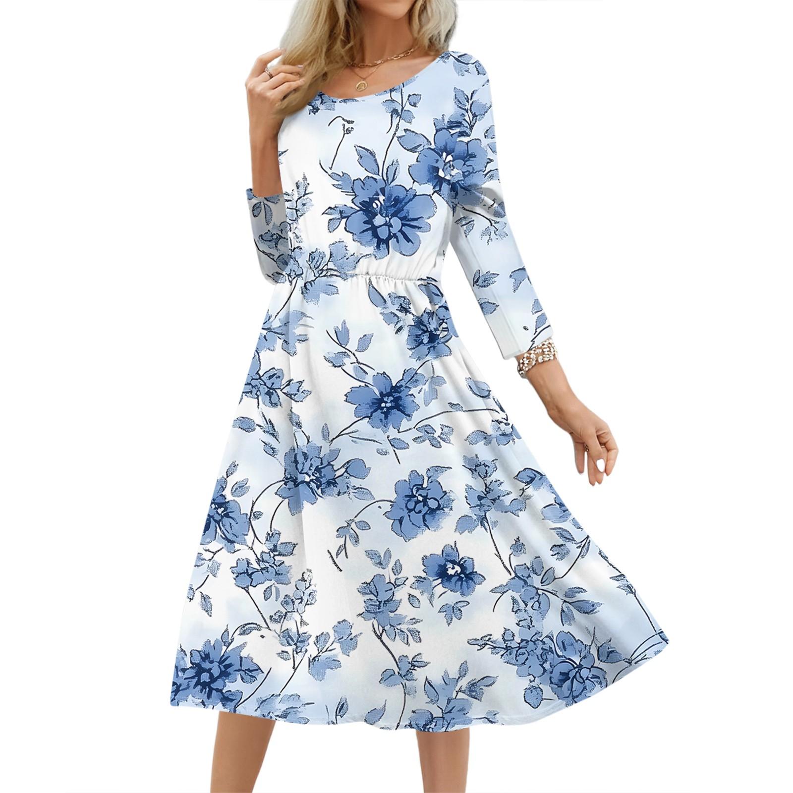 

Women s Fashionable Floral Loose Dress S синій