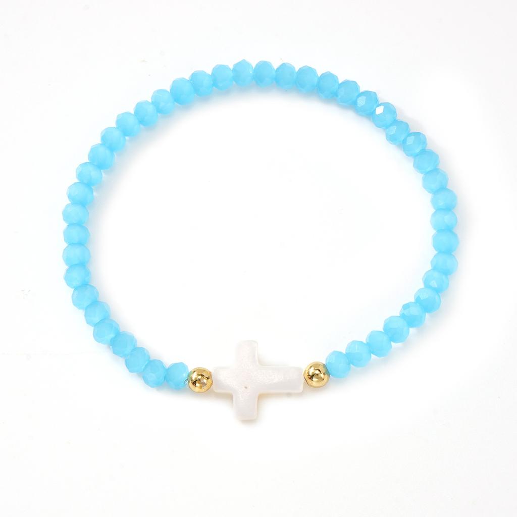 Bohemian Colorful Multi-faceted Crystal Bead Cross Shell Elastic Beaded Bracelets for Women Friend Vacation Stackable Jewelry