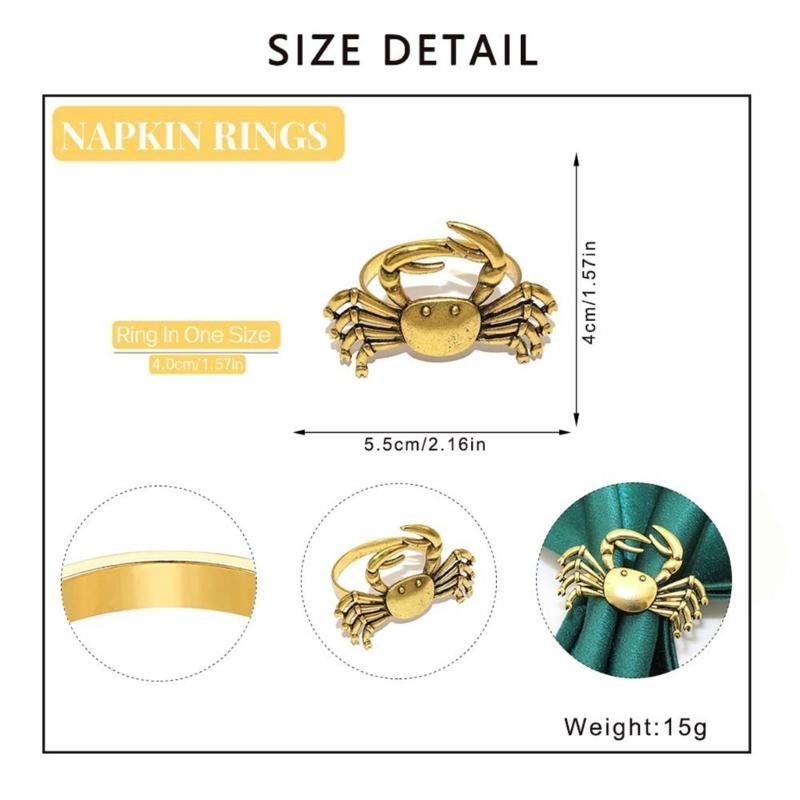 Elegant Gold Crablet Design Metal Napkins Clip Secure Holds Fabric Napkins for Dining Table Decoration
