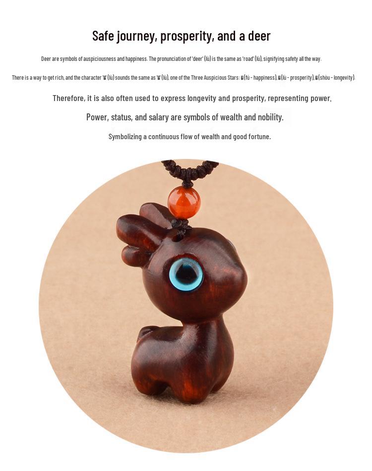 Unisex Retro Sandalwood Deer Pendant Necklace