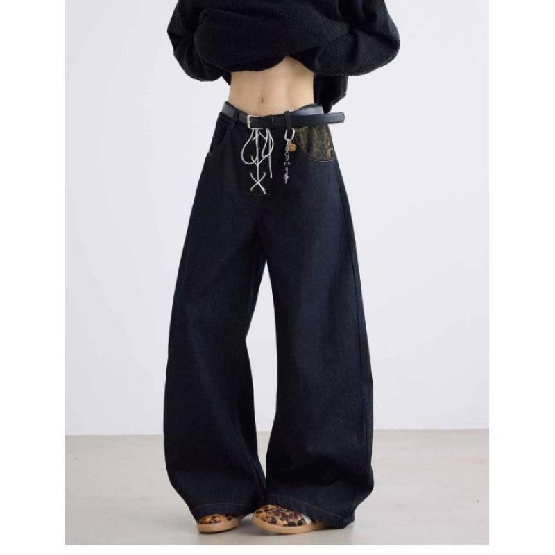 Unisex Retro Star Design Frayed Edge Wide Leg Jeans