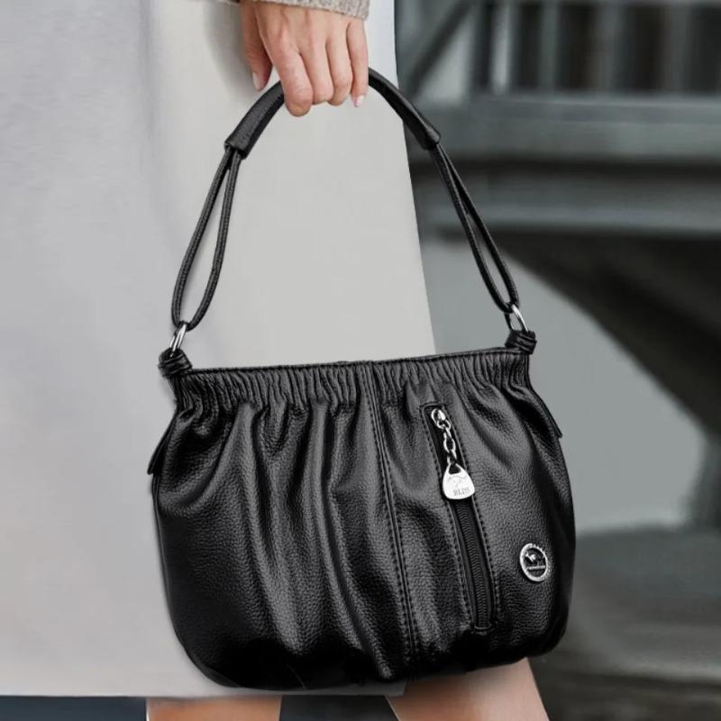 Fashionable Women's Shoulder Bag, Pleated Soft PU Leather Crossbody Bag, Solid Color Handbag, Suitable for Daily Casual Use