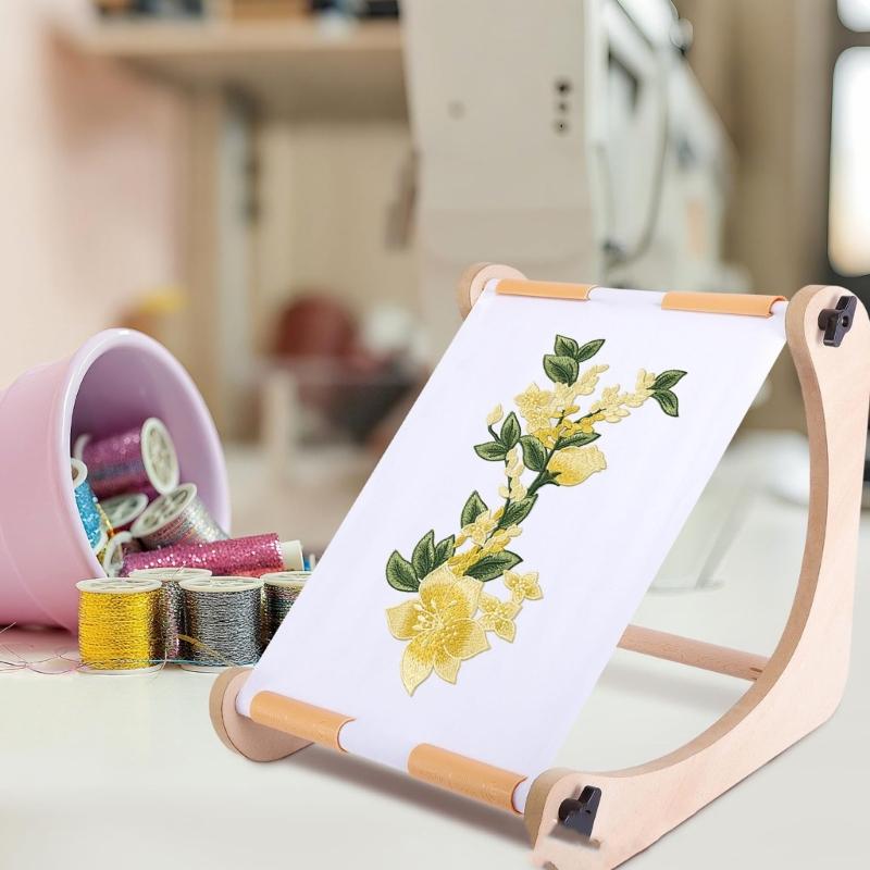 Verstellbarer Stickrahmen mit Scrollfunktion Holzstickrahmen zum Sticken Handarbeit Stoffbasteln