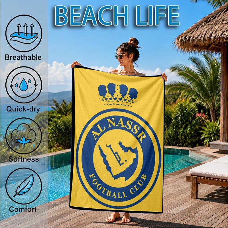 Asciugamano da Spiaggia in Microfibra Stampato con Stemma del Club di Calcio Nassr, Morbido e Assorbente, Asciugatura Rapida, Ideale per Viaggi Estivi, Essenziale per la Spiaggia, Piscina