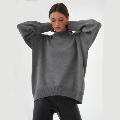 Women's Solid Color Round Neck Sweater Elegant Fashion Casual Versatile Knitwear Autumn Winter New Office