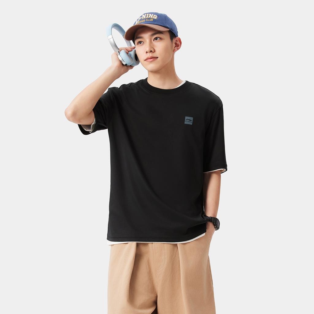Li Ning Sports Lifestyle Series Solid Color Breathable Versatile Loose Short Sleeve T-Shirt Unisex Tops Black AHSVB91-2