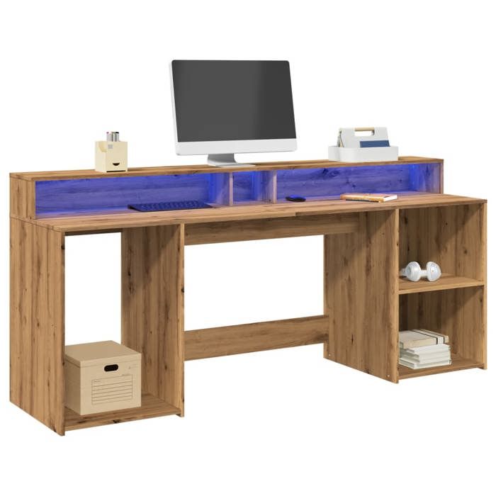 VidaXL Bureau avec lumières LED chêne artisanal bois d'ingénierie, bureau d'écriture, bureau d'ordinateur, bureau à 3309446