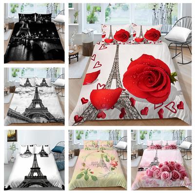 3D Eiffel Tower Bedding Set Modern Romantic Love Pattern Down Duvet Cover Pillowcase 2/3 Pieces AU180 * 210 Full Size Valentine's Day Quilt Cover