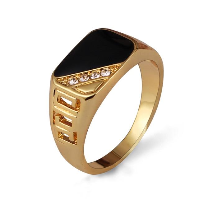 Ajojewel Size 7 12 Classic Gold Color Color Rhinestone Men Rings Black Enamel Male Finger Rings Best SellingClassic Finger Ring