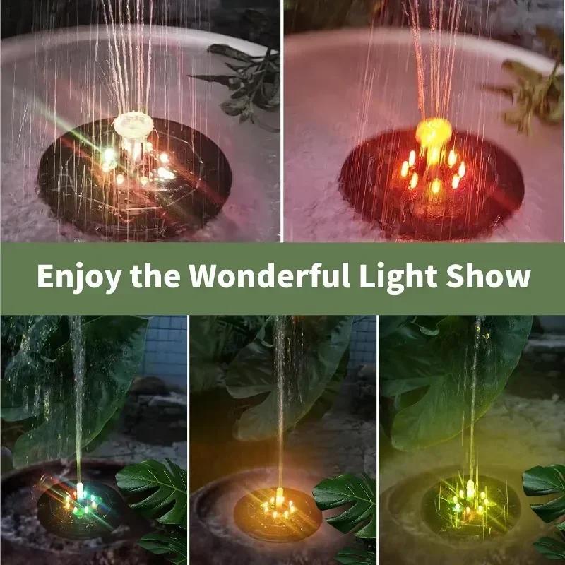 Luce per fontana a LED a 7 colori, luce solare per fontana, fontana rotante, 3W, 6 ugelli, pompa per acqua, bagno per uccelli da esterno, giardino