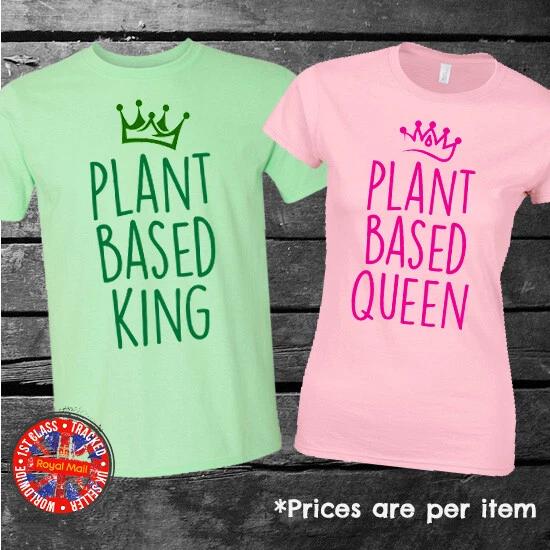 Plant Based King Queen Matching Couples T-shirt Vegan Save The Planet Animals L