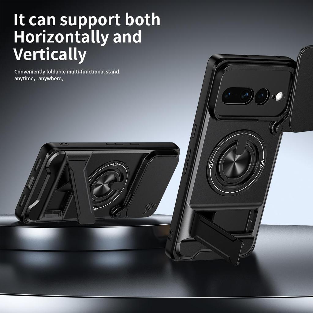 Sliding Camera Lens Cover for Google Pixel 7 Pro Case With Built-in Ring Stand Phone Case