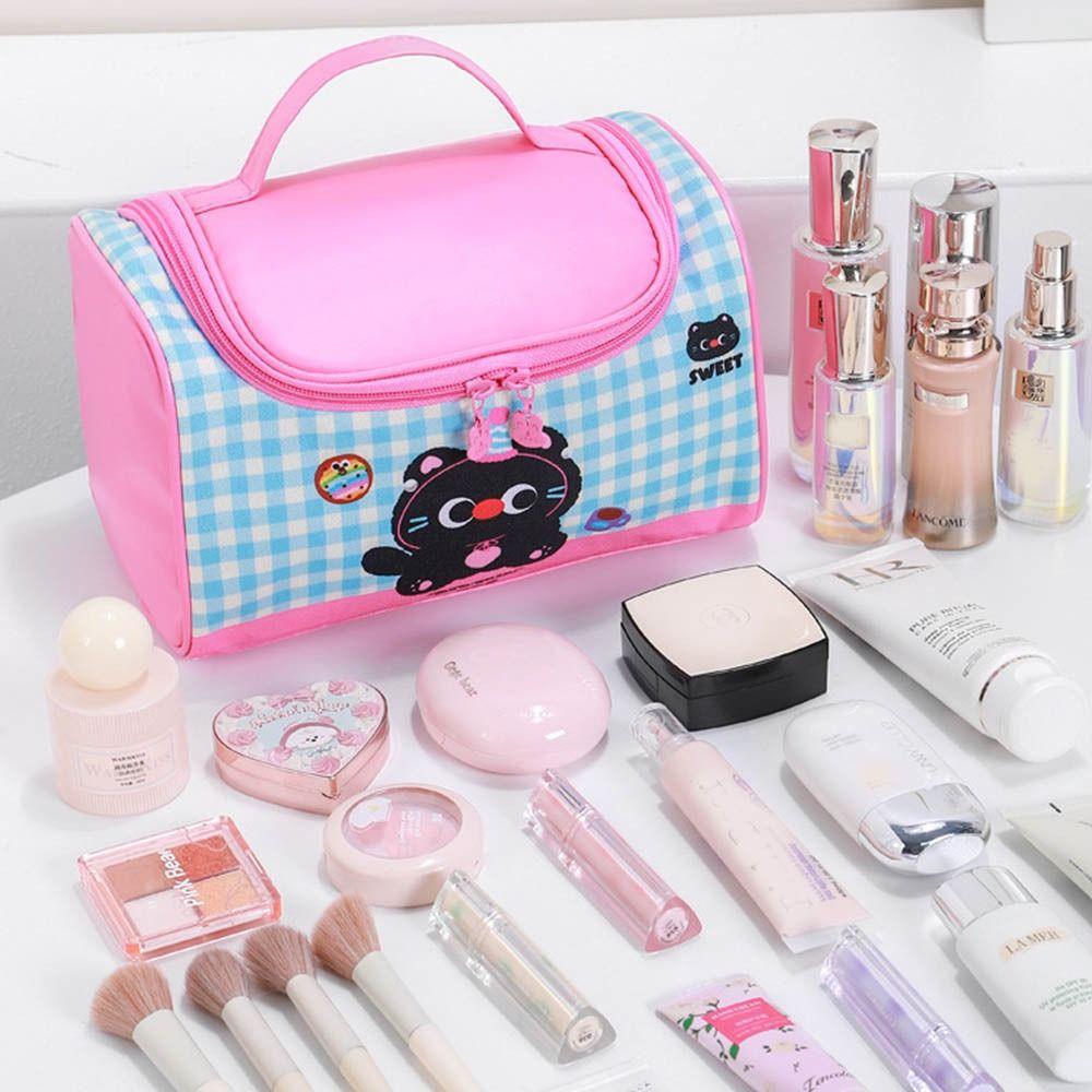 Large Capacity Kitten Makeup Bag Korean Style Toiletry Bag Portable Handheld Cosmetic  Bag  Woman