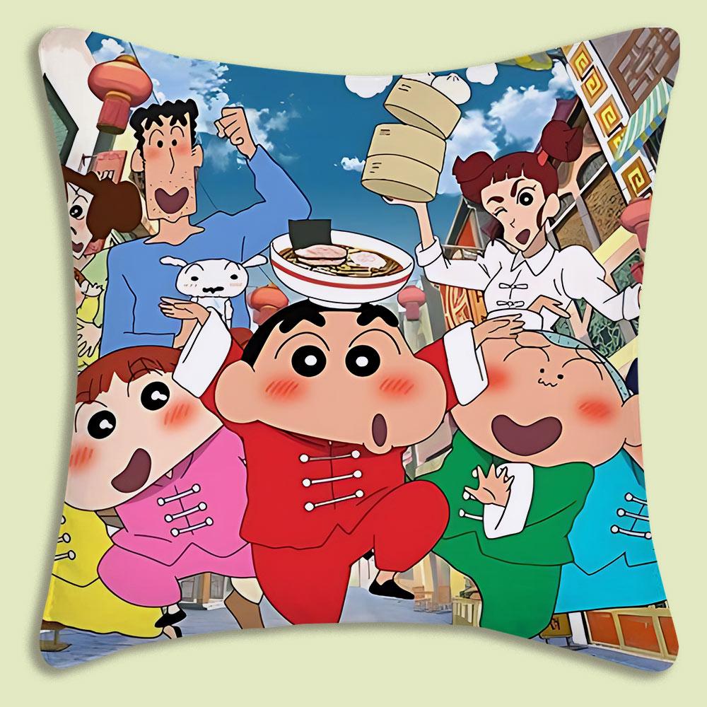 Cartoon Crayon Shin-chan Pillow Covers Cartoon Sofa Decorative Home Double-sided Printing Short Plush Cute Cushion Cover