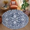 Round Navy Blue Floral Carpet White Symmetrical Motifs with Botanical Details,Elegant Vintage Rug for Living Room,Classic Decor