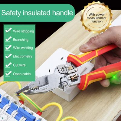 9-in-1 Wire Stripper with Non-Slip Handle Electricity Measurement Function Multifunctional Portable Wire Stripper Cable Scissor