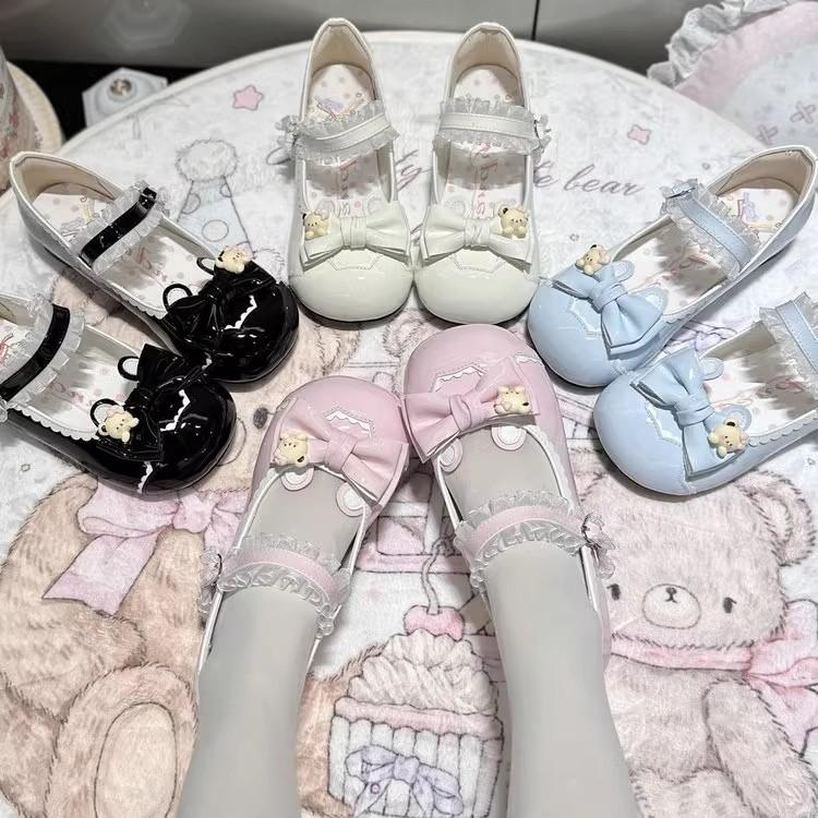 New round head cute sweet little leather shoes Fudie heart cute bow