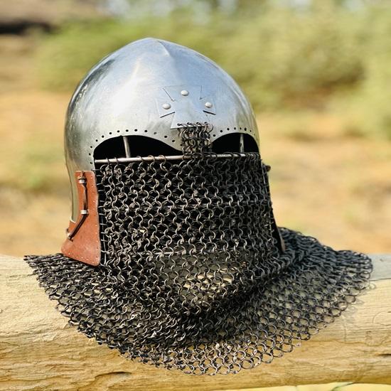 Medieval Viking Chainmail Helmet – Barbute Design, Full Head Coverage, One Size Fits Most