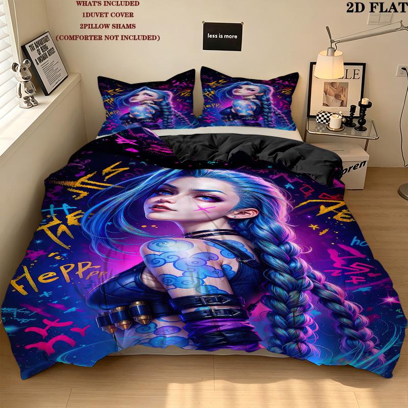 Jinx Pattern Bedding Quilt Set Quilt Cover Pillowcase Home Birthday Gift(1 * duvet cover + 2 * pillowcase, without core)
