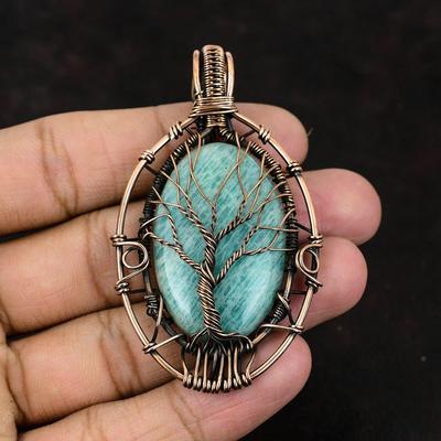 Baum des Lebens Amazonit Anhänger Edelstein Anhänger Kupferdraht gewickelt Anhänger Kupfer Schmuck handgemachte Designer Anhänger Amazonit Geschenk für Sie