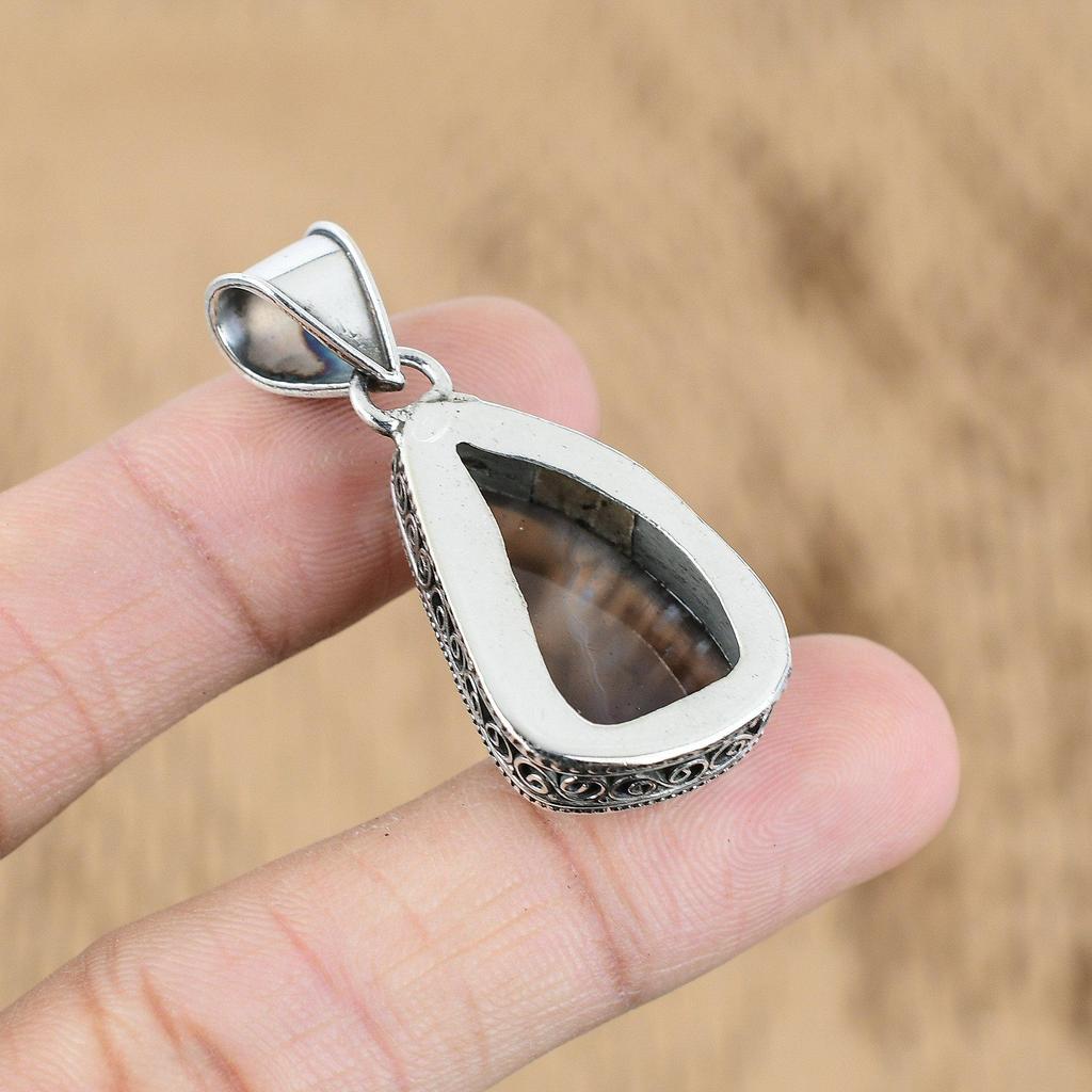 Birthday Gift For Her Natural Botswana Agate Gemstone Pendant Vintage 925 Silver