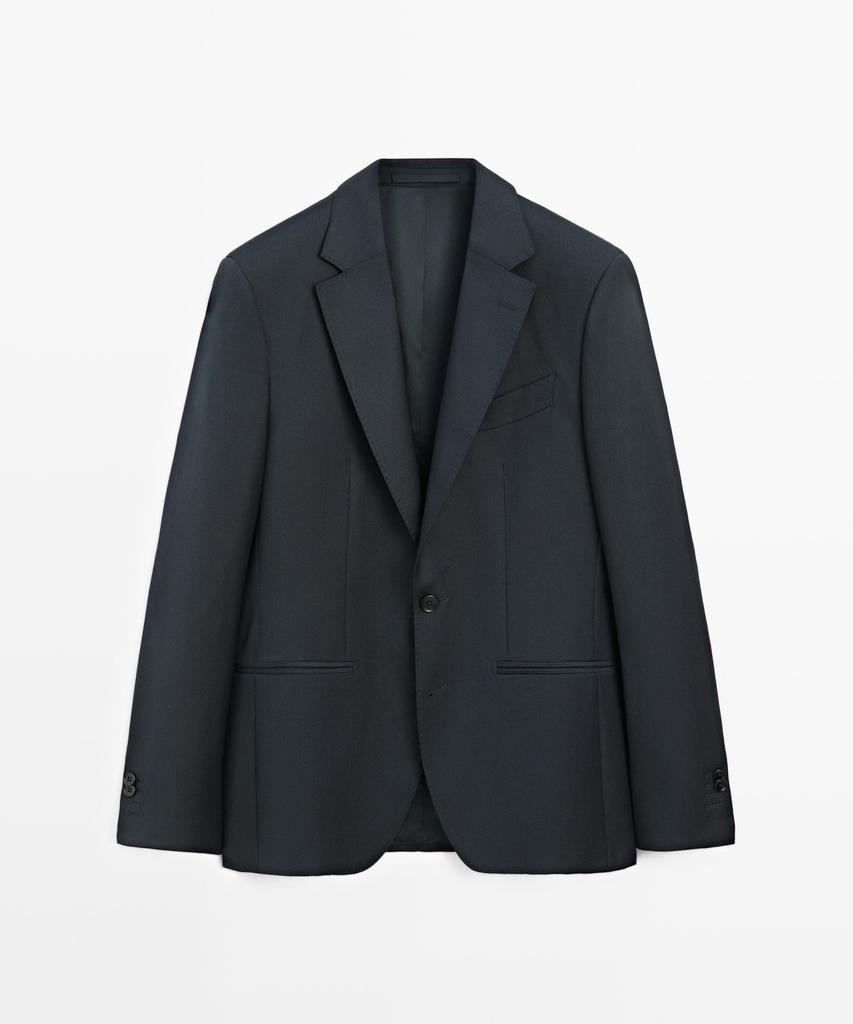 Massimo Dutti Striped Wool Blend Suit Blazer
