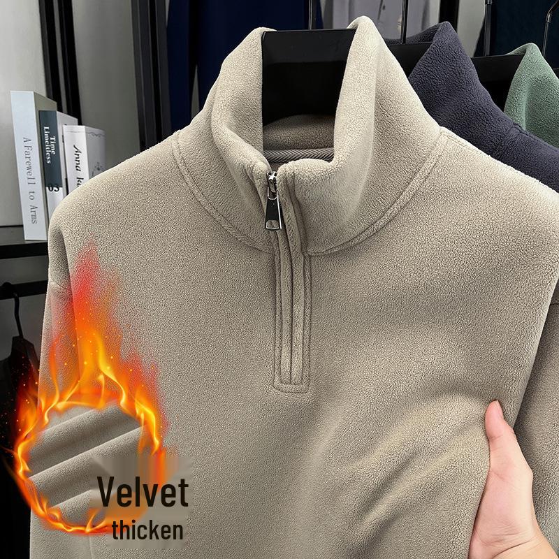 Men s Winter Double-Sided Coral Fleece Hoodie: Warm Half-Zip, Stand Collar, Casual Fashion. 4XL