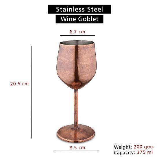 Sklenice na víno z nerezové oceli poměděné, matné, sada 2 ks