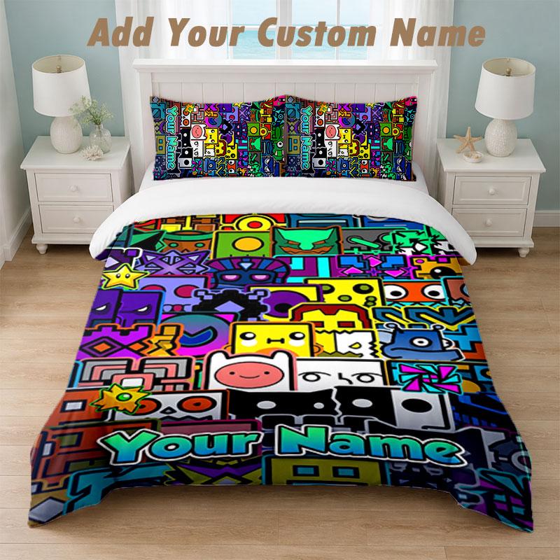 Bedding Set 1 Duvet Cover 2 Pillowcases Geometry Dash Print Soft Bed Linen Bedroom Decor