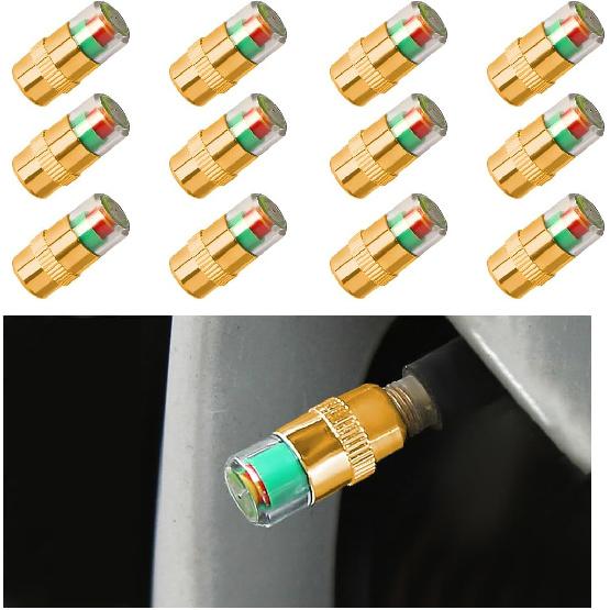 4 PCS Tire Pressure Monitor Valve Stem Caps, 2.4Bar 36PSI Car Tire Pressure Monitor Sensor Indicator with 3-Color Eye Alert, Universal Valve Stem