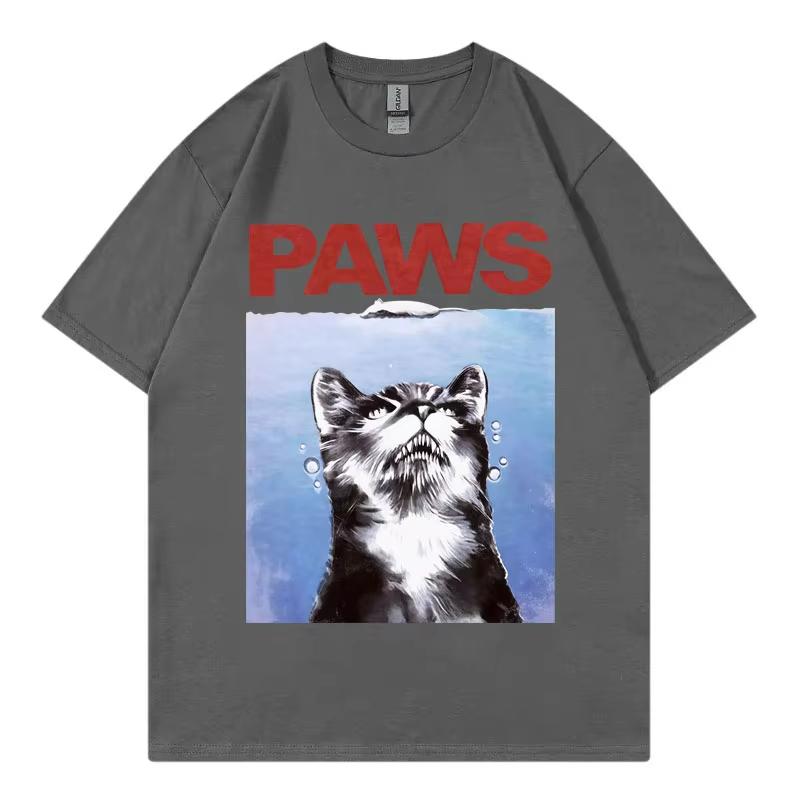 Funny Paws Jaws Cat T-Shirt Men Women Clothing Gothic Fashion Short Sleeve T-shirts Summer High Quality Cotton Oversized T Shirt