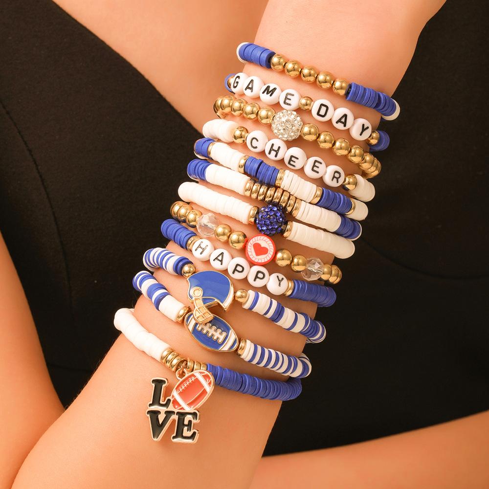 New Rugby Jewelry, New Design Soft Pottery Handmade Letter Beaded Stacked Multi-color Combination Bracelet