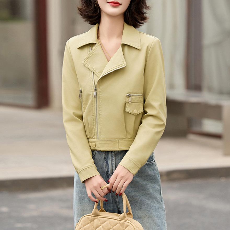 

Весенне-осенняя новая кожаная куртка женская короткая мотоциклетная одежда повседневная маленькая кожаная куртка с лацканами XL