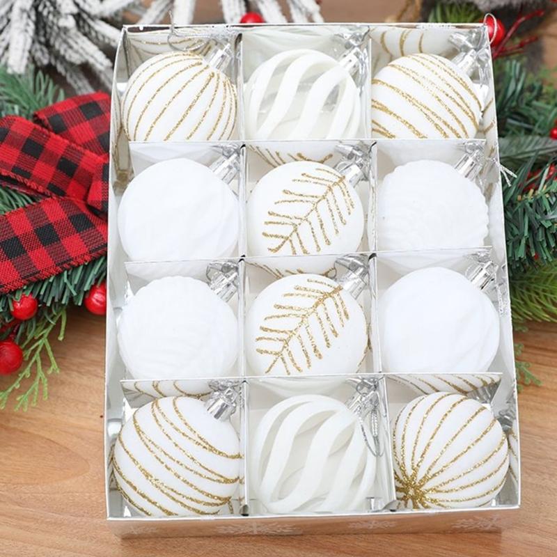 12 pezzi di decorazioni per l'albero di Natale in velluto, palline colorate dipinte, decorazioni festive per la casa e il matrimonio