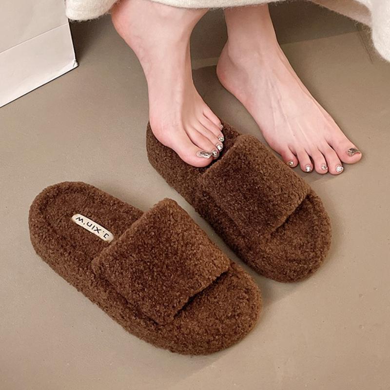 Mode Damen Pelz Hausschuhe Lässige Flache Schuhe Mode Kurzer Plüsch Wildleder Zehentrenner 2025 Winter Gemütliche Slingback Damen Pantoletten Zapatos Mujer