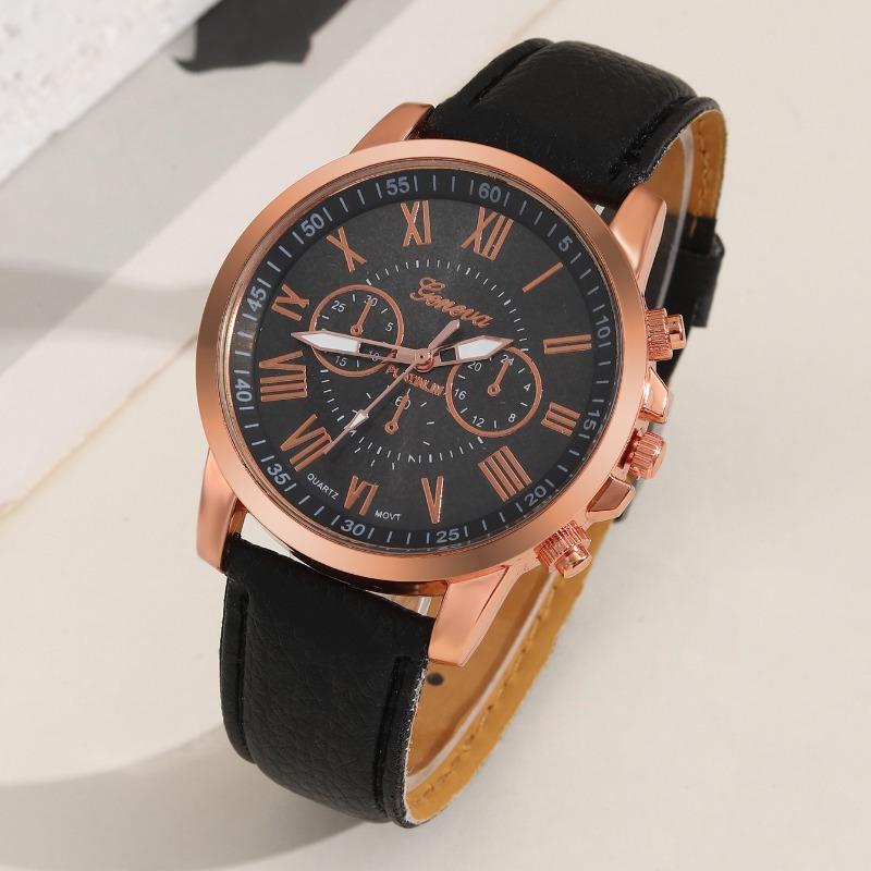 2pcs/set Women's Elegant Watch Fashion Casual Analog PU Leather Band Wrist Watch & Rhinesone Bracelet, Best Gift for Her