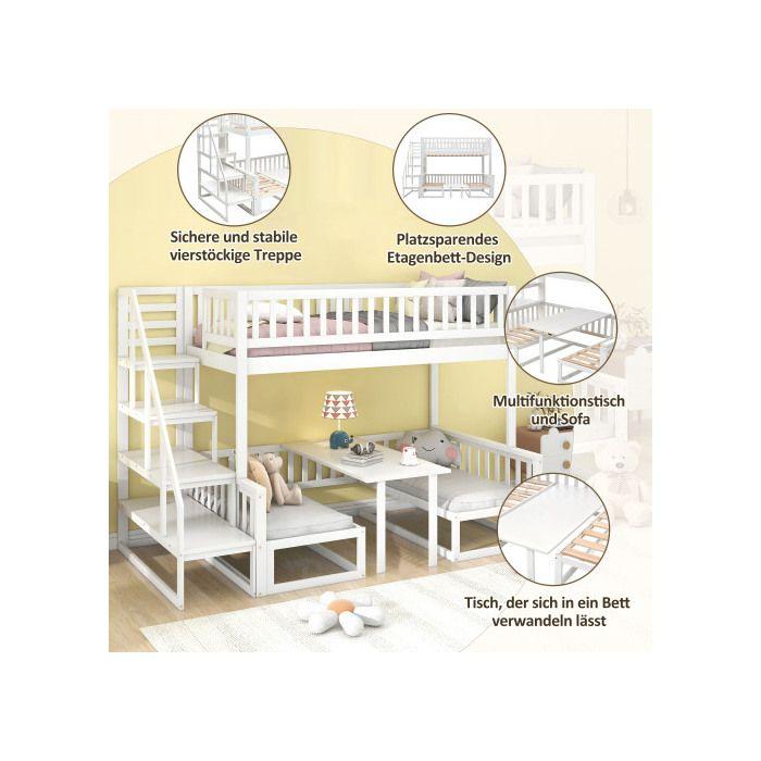 Lit Superposé - MUVOE - 120x200 Cm - Bois Massif - Blanc - Design Peu Encombrant