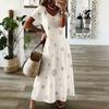 Women Plus Size V Neck Short Sleeve Geometric Printed Straight Long Dress
