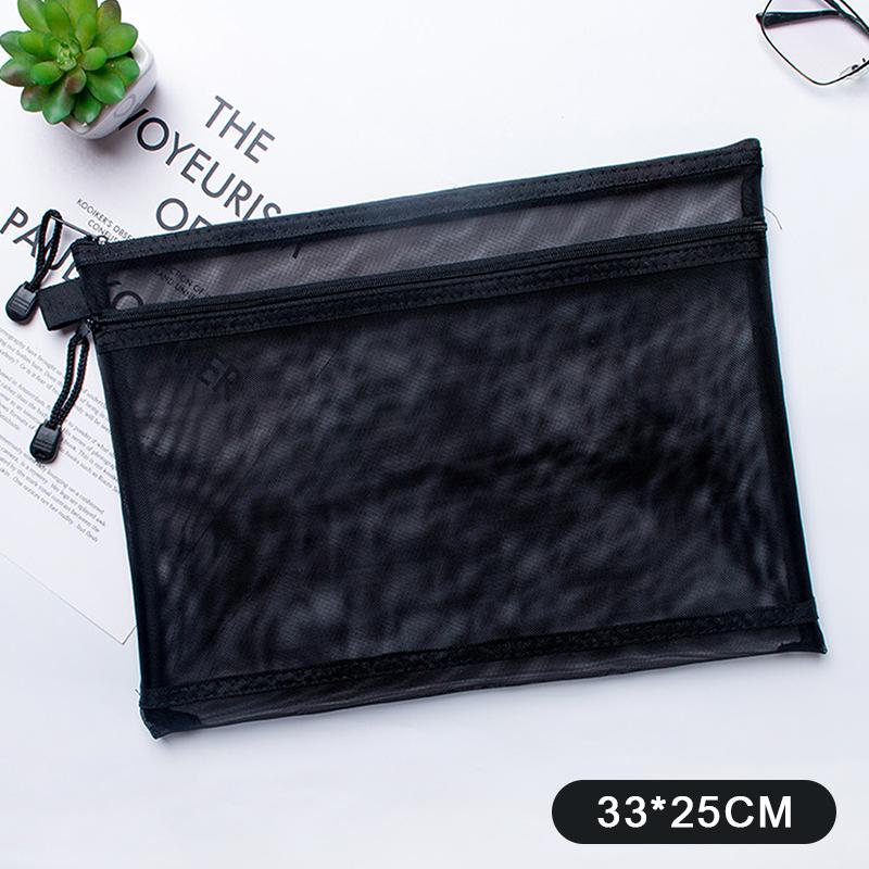 A4 A5 A6 Portable Double-Layer Mesh Zipper File Bag Transparent Student Test Paper Data Storage Bag Office Files Stationery