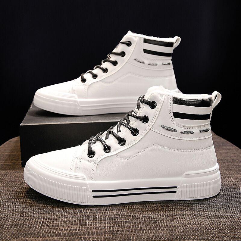 New High Top Small White Shoes For Women Soft Leather Winter With Fleece Thick Sole Shoes Warm Casual Sports Shoes For Women