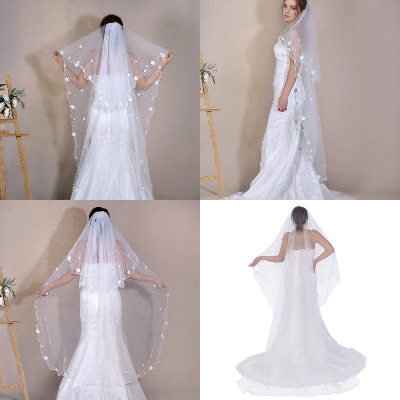 Elegant 2 Tiered Bridal Veils with Flower Studs Perfect For Wedding Ceremony And Bride PhotoShoots Occasion